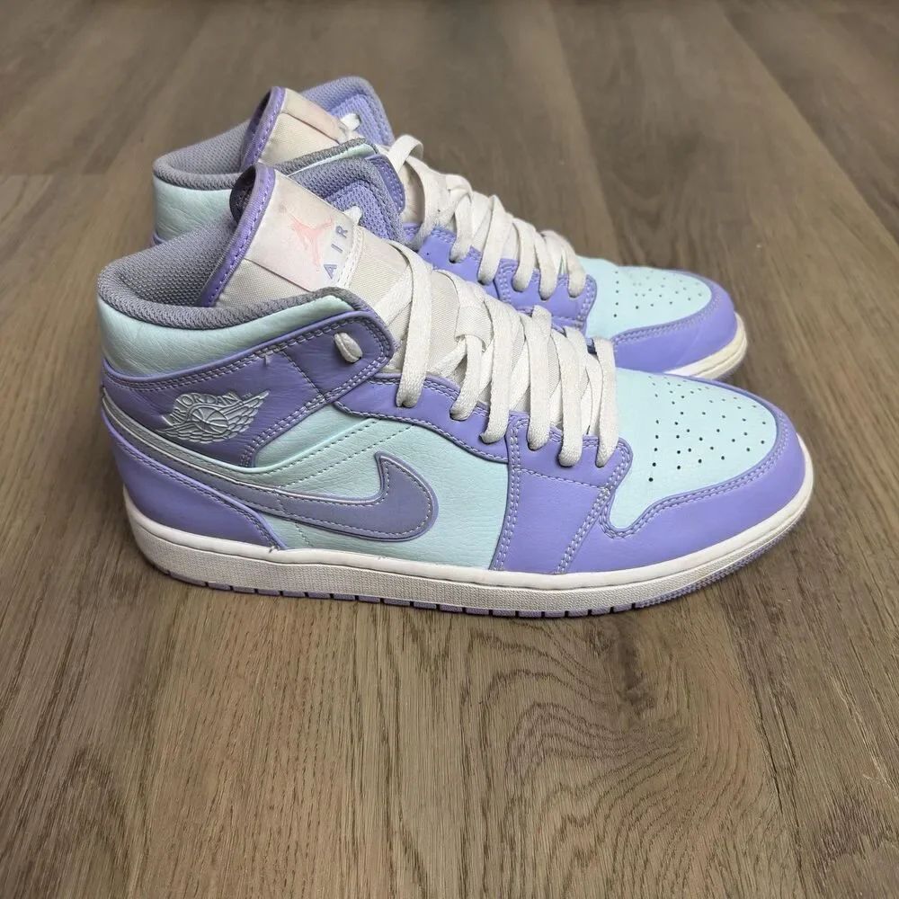 Jordan 1 Mid Shoes Mens Size 9.5 Purple Mint Colorblock Basketball 554724-500